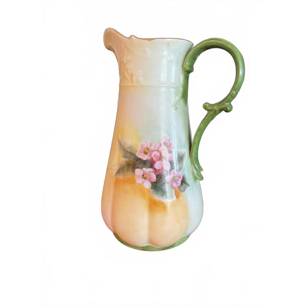 Vintage Hand-Painted Ceramic Pitcher with Floral Design